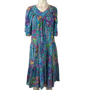 TWO POTATO - WOMEN'S XS - MULTICOLOR SHORT SLEEVE V NECK RUFFLE MUU MUU DRESS